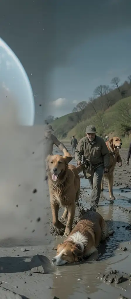 dogs playing in the mud, a scene from the Infinite Tapestry endless AI painting