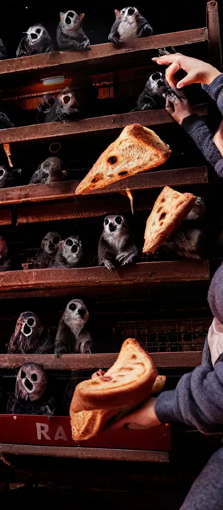 Flying squirrels runnign around and eating bread, a scene from the Infinite Tapestry endless AI painting