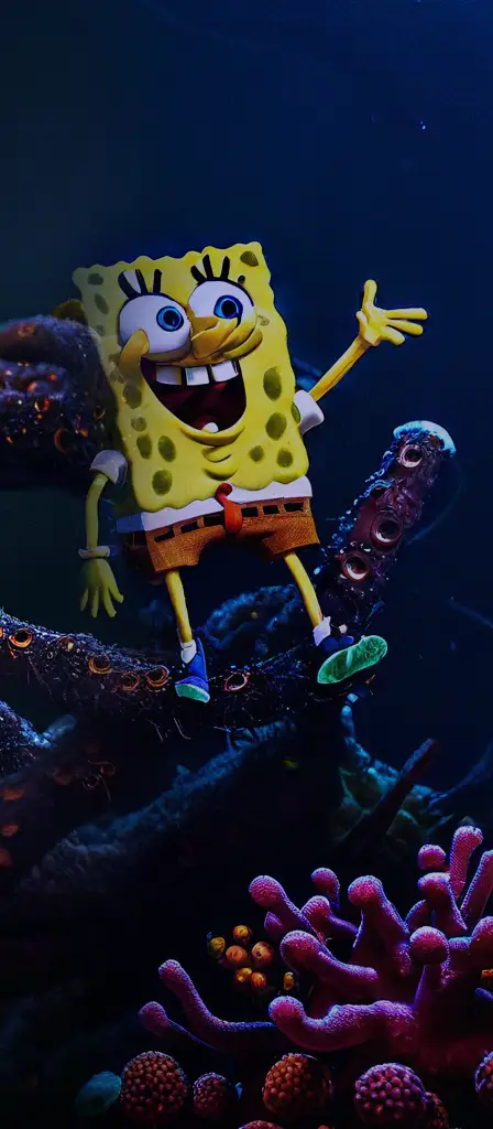 Spongebob squarepants and all his friends hanging out at the bottom of the ocean, a scene from the Infinite Tapestry endless AI painting