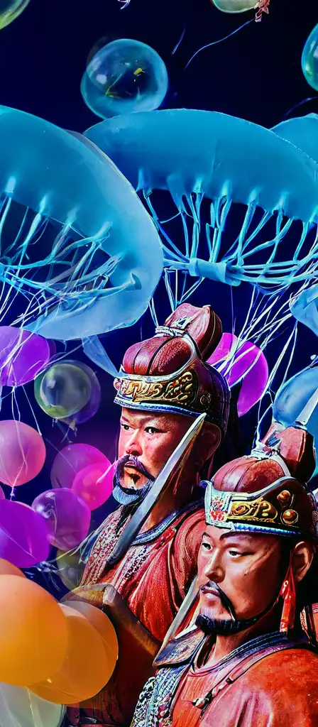 Ancient chinese warriors lined up in a war formation, a scene from the Infinite Tapestry endless AI painting