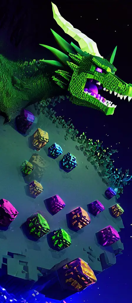 The end in Minecraft with an ender dragon, a scene from the Infinite Tapestry endless AI painting