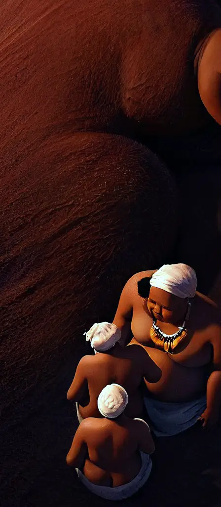 An African tribe of morbidly obese people in a giant congregation, humongous fat rolls everywhere and they're eating…, a scene from the Infinite Tapestry endless AI painting
