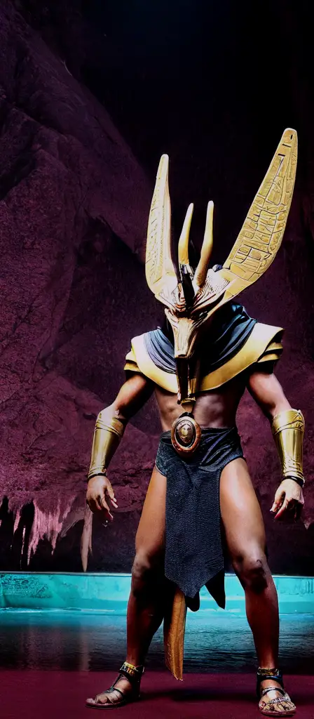 Anubus live action in real life. Like anubis hypereal standin in front of me, a scene from the Infinite Tapestry endless AI painting