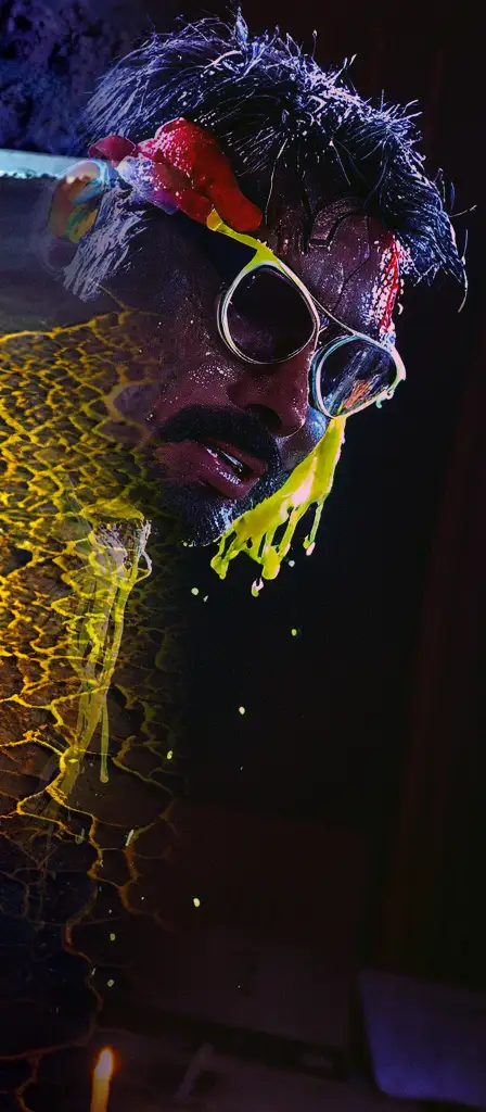 Tony stark sweaty and covered in slime, a scene from the Infinite Tapestry endless AI painting