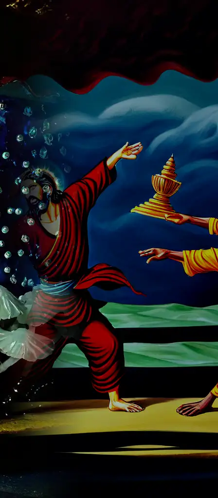 Hyperrealistic jesus christ fighting the buddha fighting mohammad fighting some kind of jewish god fighting krishna.…, a scene from the Infinite Tapestry endless AI painting