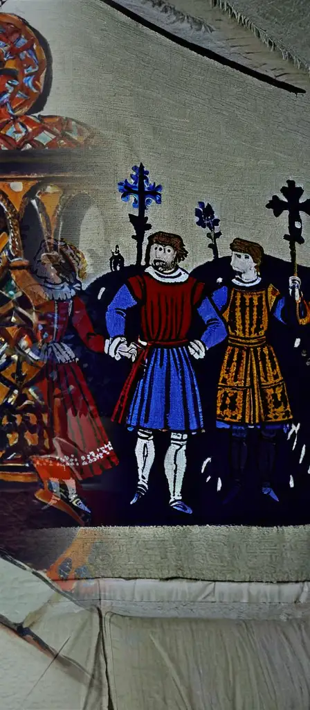 medieval tapestry invaded by oily buff gay man, a scene from the Infinite Tapestry endless AI painting