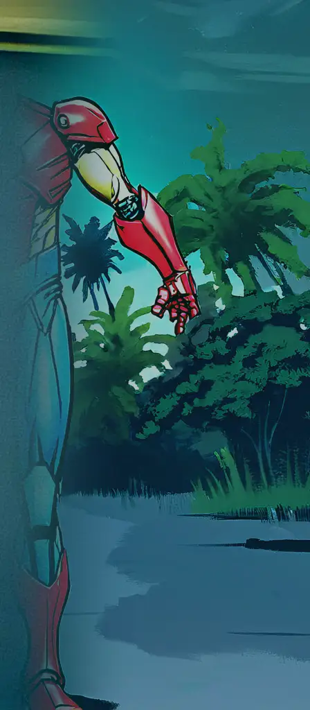 Tony stark with massive limbs unnatural large tony stark limbs sweaty, a scene from the Infinite Tapestry endless AI painting