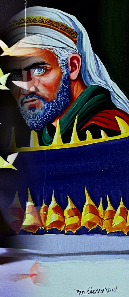 The prophet muhammad as a white anglo saxon hyperborean man with blonde hair and piercing blue eyes, a scene from the Infinite Tapestry endless AI painting