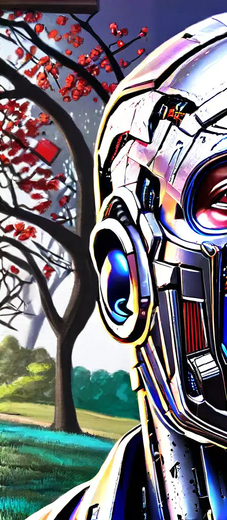 George floyd but also looking like a cyborg, a scene from the Infinite Tapestry endless AI painting