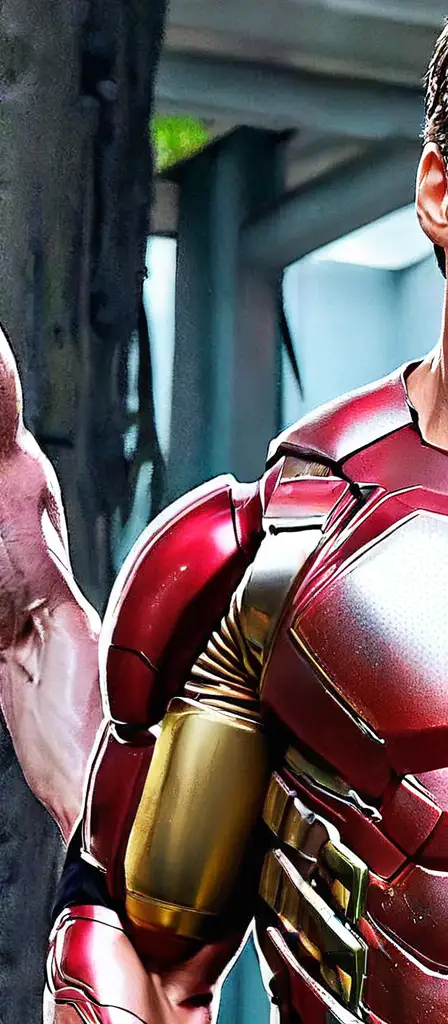 Tony stark but buff and oiled covered in oil, a scene from the Infinite Tapestry endless AI painting